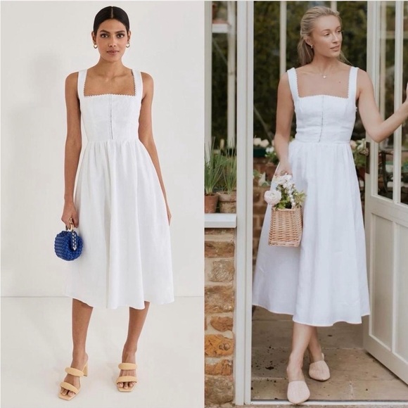 Reformation Tagiatelle White Linen Dress 4 - Picture 6 of 6